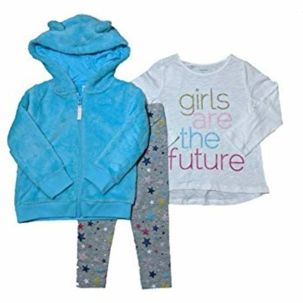 Carter's Toddler Girls 3 Pc Play Set Girls are the Future 3T Aqua Blue Hoodie